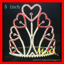 Couronne de concours de coeur en cristal rouge, tailles disponibles